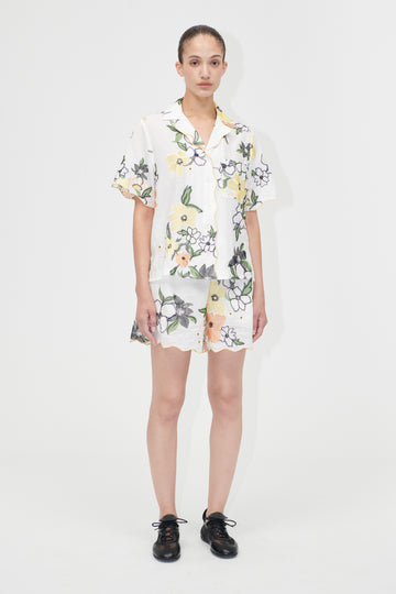 Stine Goya Scalloped Elasticated Waistband Shorts Shorts Wild Flowers Embroidery