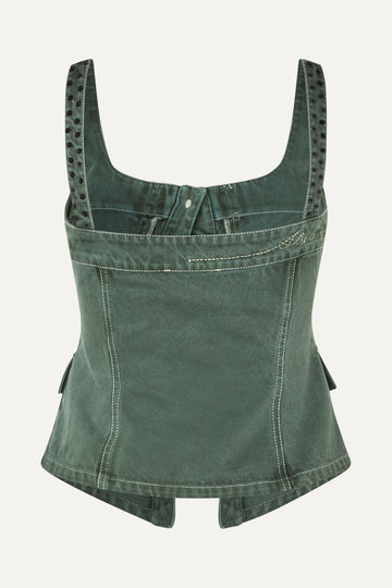 Stine Goya Scoopneck Pockets Vest Top Dark Green