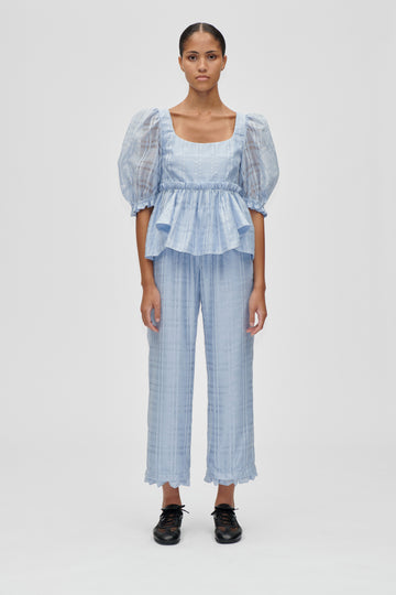 Stine Goya Sheer Ruffling Long Pants Pants Brunnera Blue