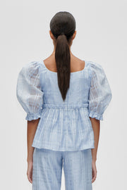 Stine Goya Sheer Ruffling Puffy Sleeve Top Top Brunnera Blue