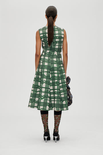 Stine Goya Sleeveless Gathered Midi Dress Dress Checkered Wave