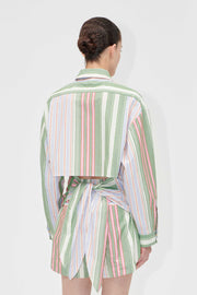 Stine Goya Tie Back Boyfriend Shirt Top Forest Stripe