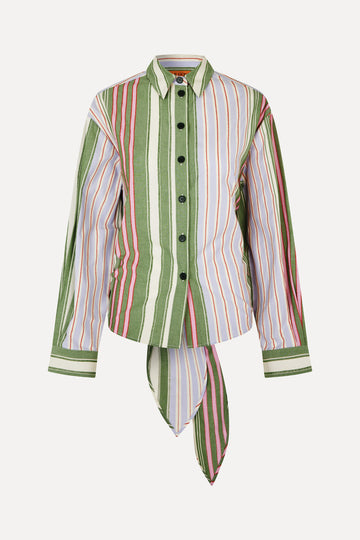 Stine Goya Tie Back Boyfriend Shirt Top Forest Stripe