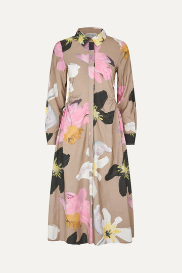 Stine Goya Waist Gather Shirt Midi Dress Dress Wild Flowers